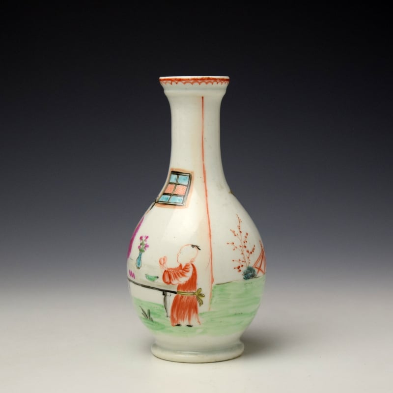 Lowestoft Mandarin Vase and Green Window Pattern Bottle Vase c1785 (4)