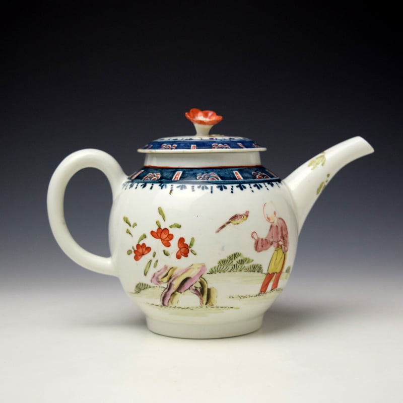 Lowestoft Mandarin Walk in the Park Pattern Teapot and Cover, C1768-70 (4)