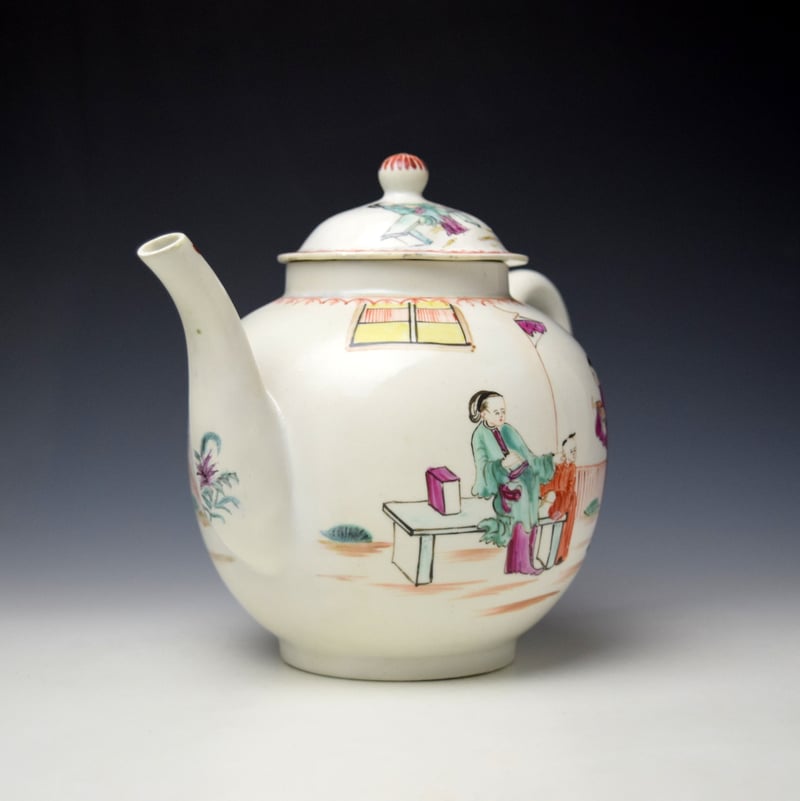 Lowestoft Mandarin Yellow Window Pattern Teapot and Cover c1775-85 (2)
