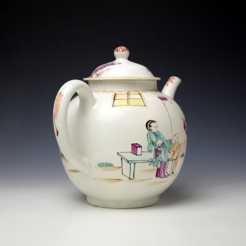 Lowestoft Mandarin Yellow Window Pattern Teapot and Cover c1775-85 (5)