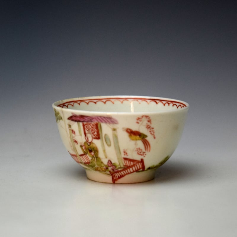 Lowestoft Mother and Child and Lady Sat in Gazebo Pattern Teabowl and Saucer c1770-72 (2)