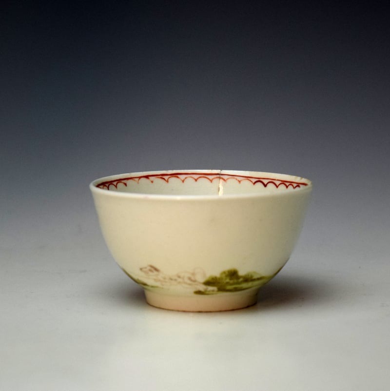 Lowestoft Mother and Child and Lady Sat in Gazebo Pattern Teabowl and Saucer c1770-72 (4)