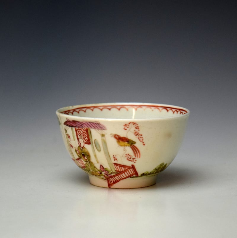 Lowestoft Mother and Child and Lady Sat in Gazebo Pattern Teabowl and Saucer c1770-72 (5)