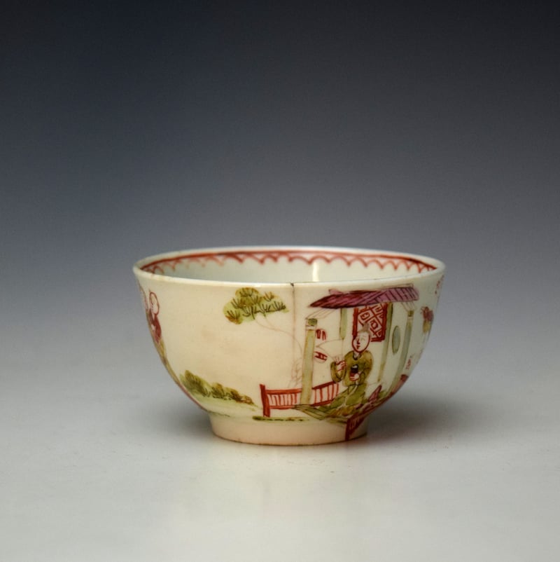 Lowestoft Mother and Child and Lady Sat in Gazebo Pattern Teabowl and Saucer c1770-72 (6)