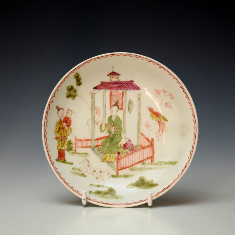 Lowestoft Mother and Child and Lady Sat in Gazebo Pattern Teabowl and Saucer c1770-72 (9)