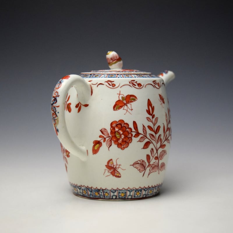 Lowestoft Moulded Carnation Pattern Barrel Shape Teapot and Cover c1775-80 (5)