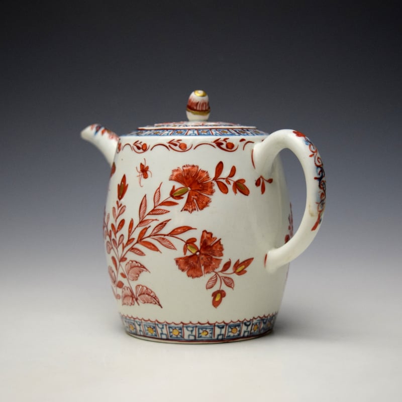 Lowestoft Moulded Carnation Pattern Barrel Shape Teapot and Cover c1775-80 (6)