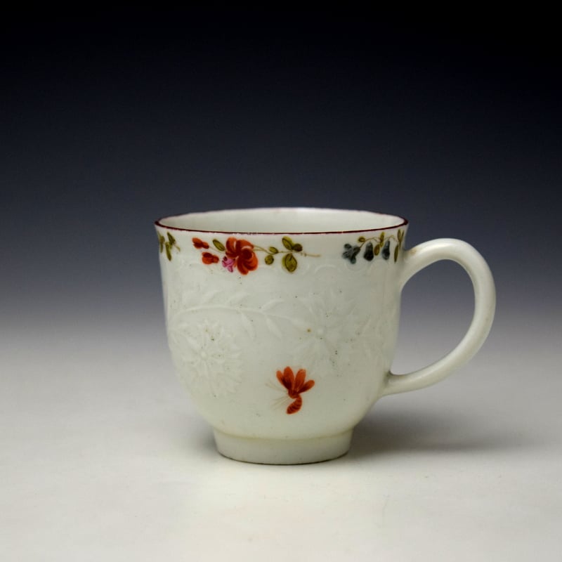 Very Rare Moulded Carnations and Floral Sprays Pattern Coffee Cup c1768-72