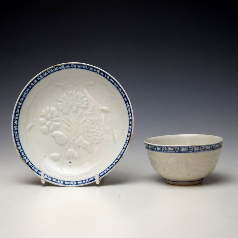 Rare Moulded Floral Sprays Pattern Teabowl and Saucer c1763-65