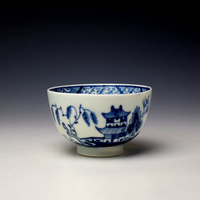 Lowestoft Pagoda Bare Tree and Fence Pattern Teabowl and Saucer c1785-95 (2)
