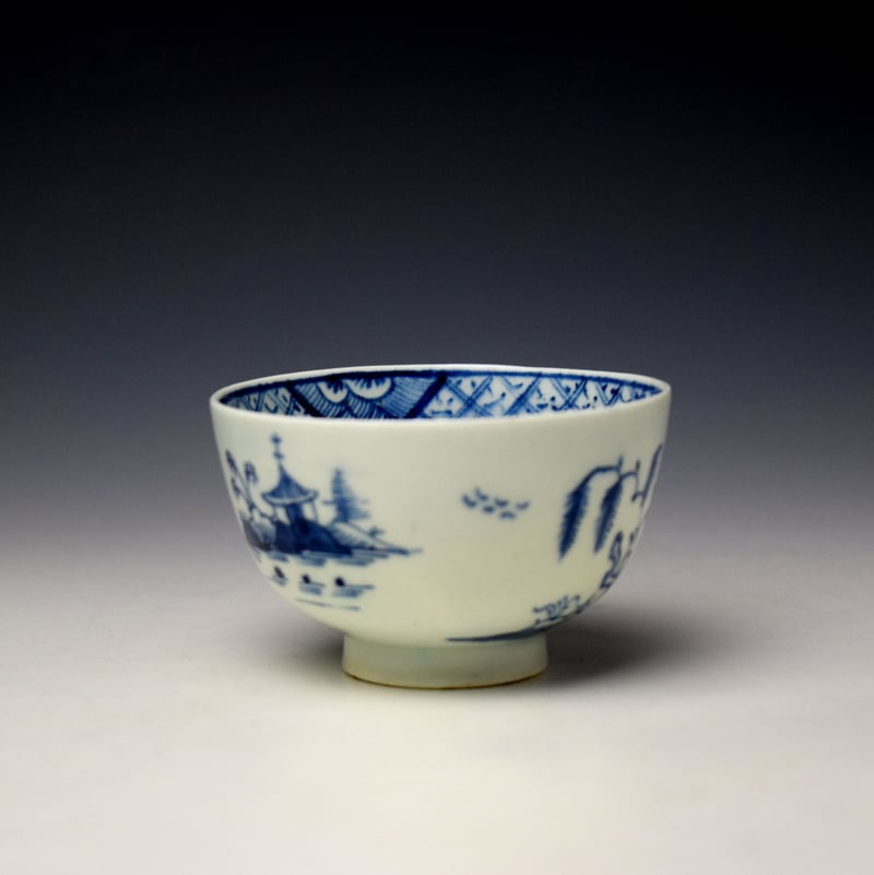 Lowestoft Pagoda Bare Tree and Fence Pattern Teabowl and Saucer c1785-95 (3)