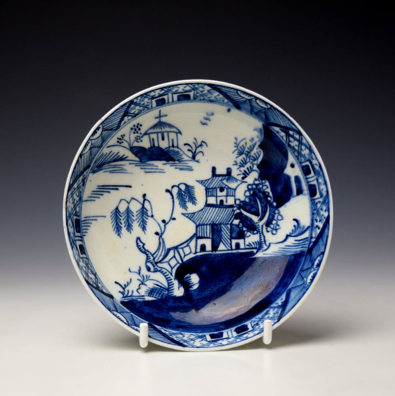 Lowestoft Pagoda Bare Tree and Fence Pattern Teabowl and Saucer c1785-95 (7)