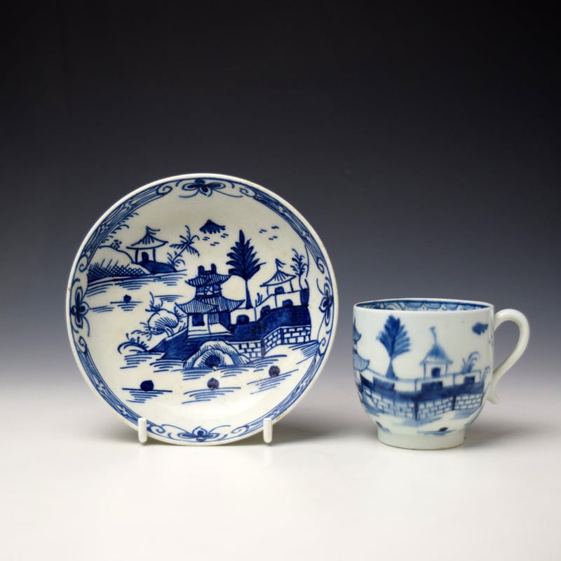 Uncommon Pagoda and Walled Garden Pattern Coffee Cup and Saucer c1780-90