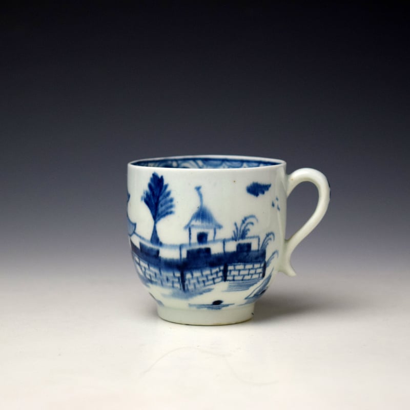 Lowestoft Pagoda and Walled Garden Pattern Coffee Cup and Saucer c1780-90 (2)
