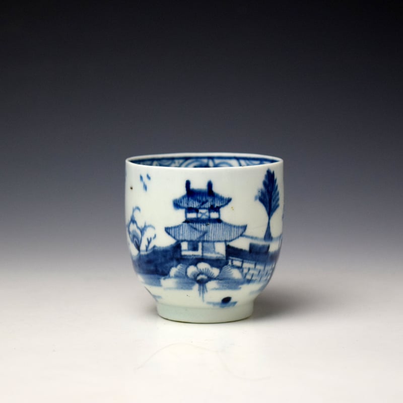 Lowestoft Pagoda and Walled Garden Pattern Coffee Cup and Saucer c1780-90 (3)