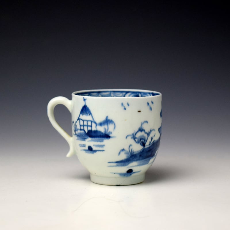 Lowestoft Pagoda and Walled Garden Pattern Coffee Cup and Saucer c1780-90 (4)