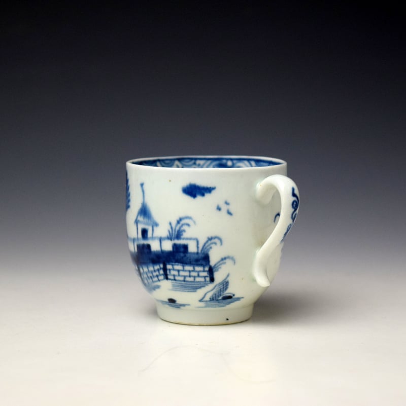Lowestoft Pagoda and Walled Garden Pattern Coffee Cup and Saucer c1780-90 (6)
