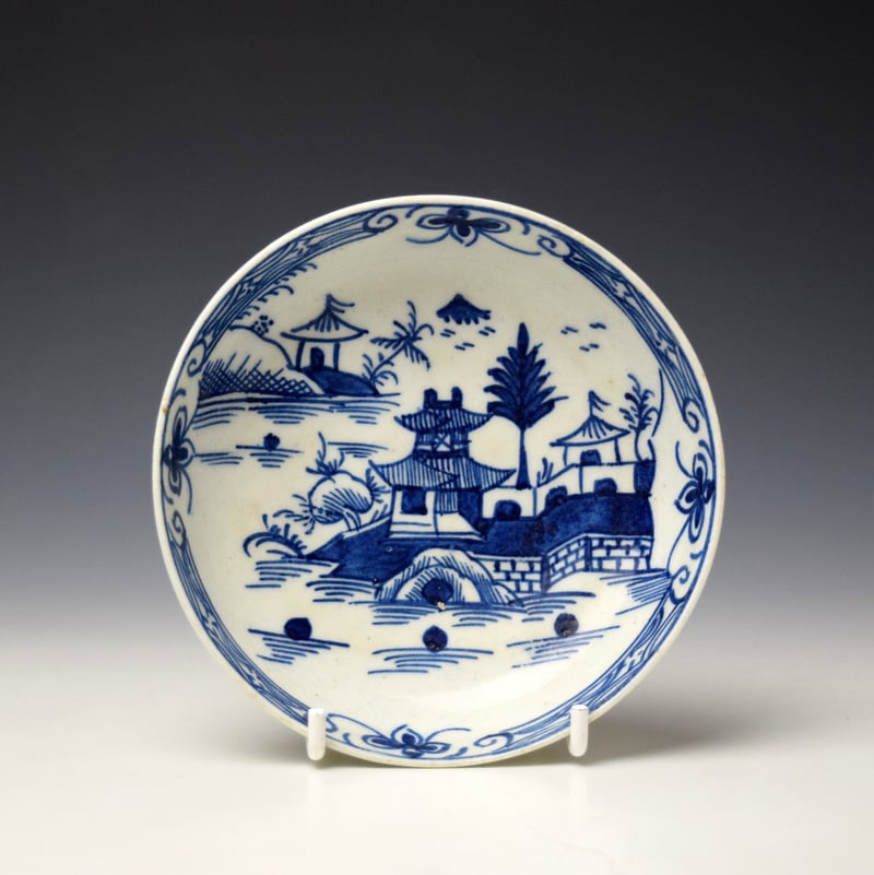 Lowestoft Pagoda and Walled Garden Pattern Coffee Cup and Saucer c1780-90 (9)