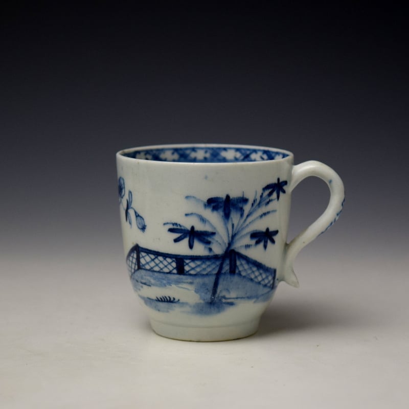 Lowestoft Peony Fence Willow Pattern Trio c1770-75 (2)