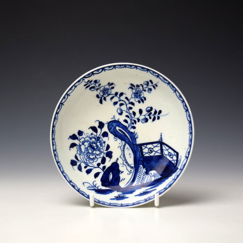 Peony Flowering Root and Fence Pattern Saucer c1770-75 Ex Norwich Castle Museum