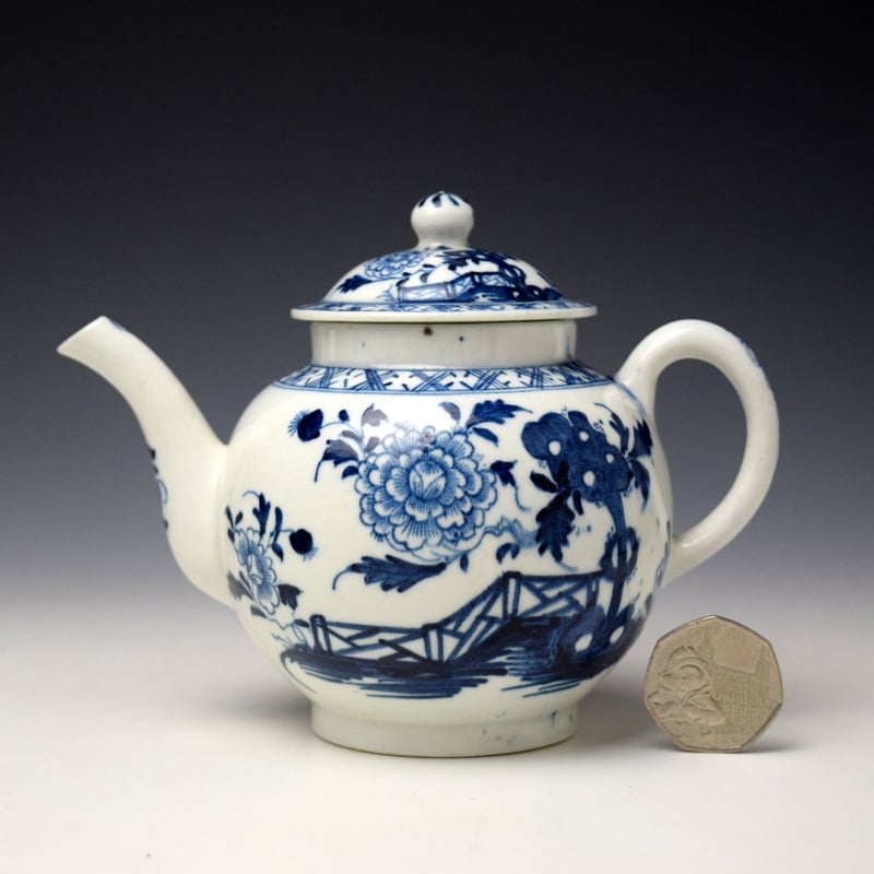Peony Zig Zag Fence and Hollow Root Pattern Miniature Teapot and Cover c1775-80