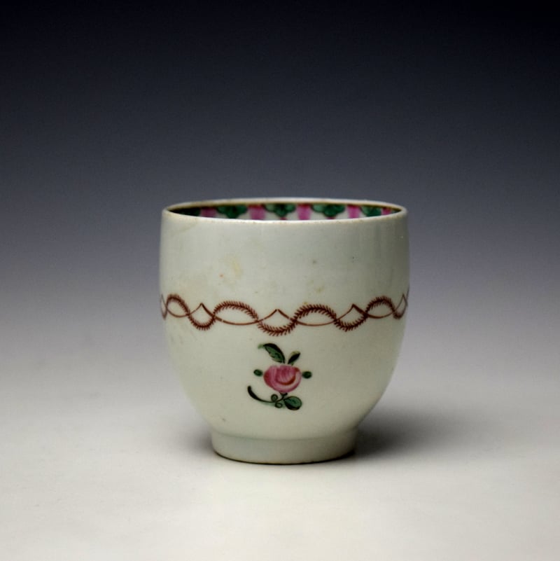 Lowestoft Pink Floral Spray Polychrome Coffee Cup C1780-85 (2)