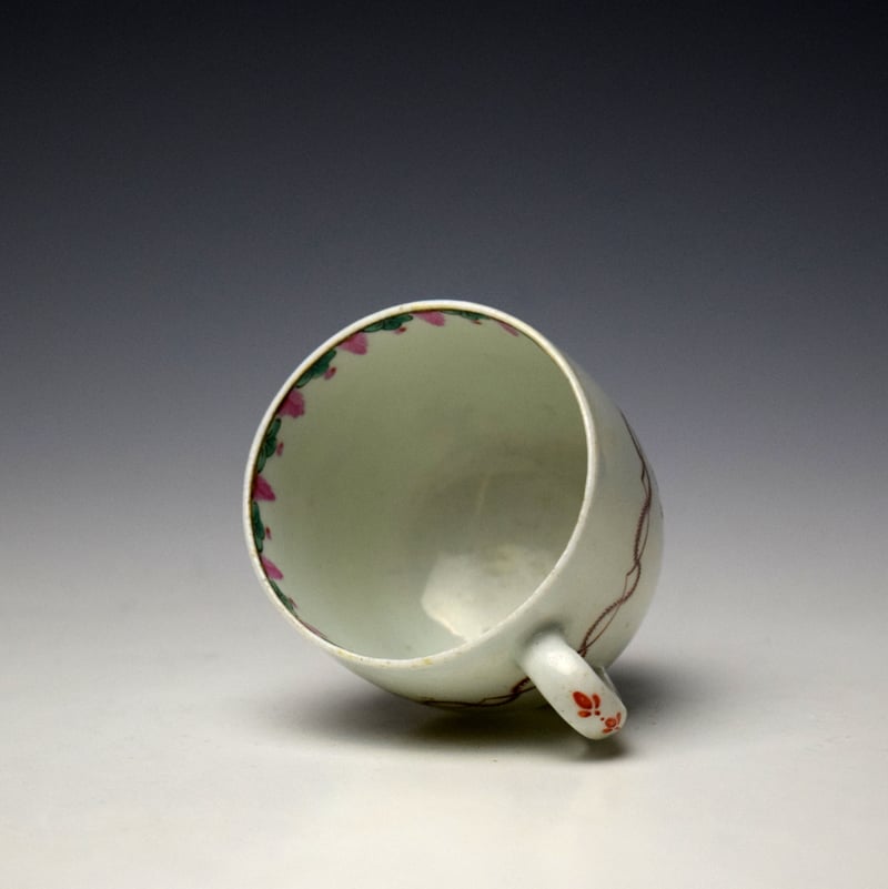 Lowestoft Pink Floral Spray Polychrome Coffee Cup C1780-85 (5)