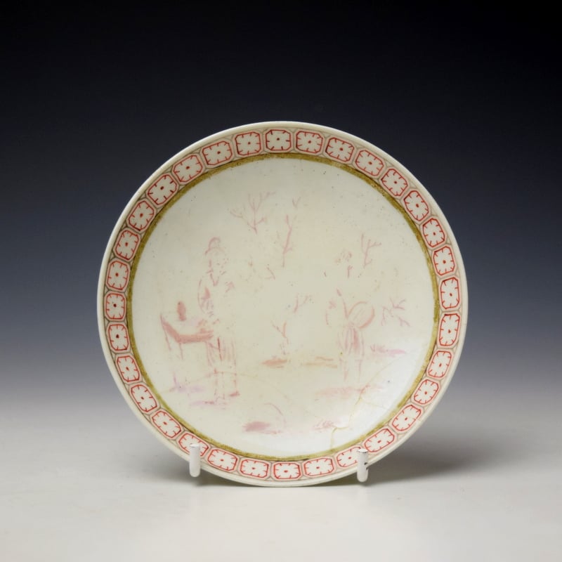 Very Rare Early Pink Monochrome Mandarin Pattern Saucer c1770