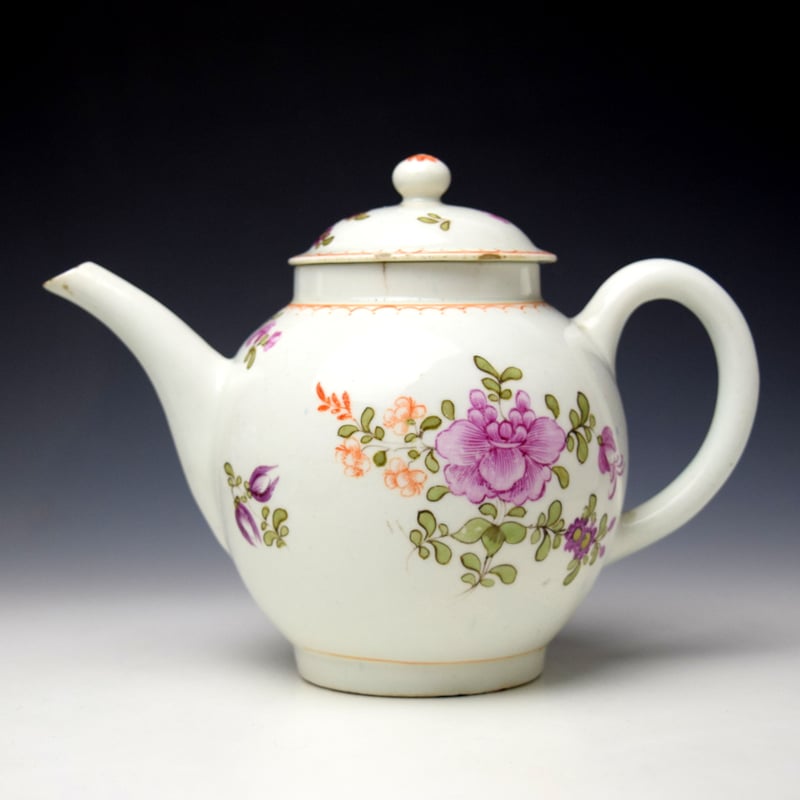 Pink Rose and Floral Sprays Pattern Teapot and Cover c1770-80