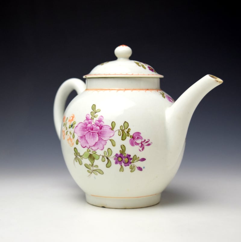 Lowestoft Pink Rose and Floral Sprays Pattern Teapot and Cover c1770-80 (3)