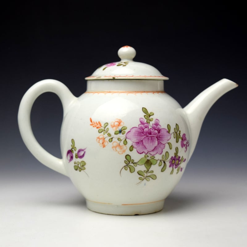 Lowestoft Pink Rose and Floral Sprays Pattern Teapot and Cover c1770-80 (4)
