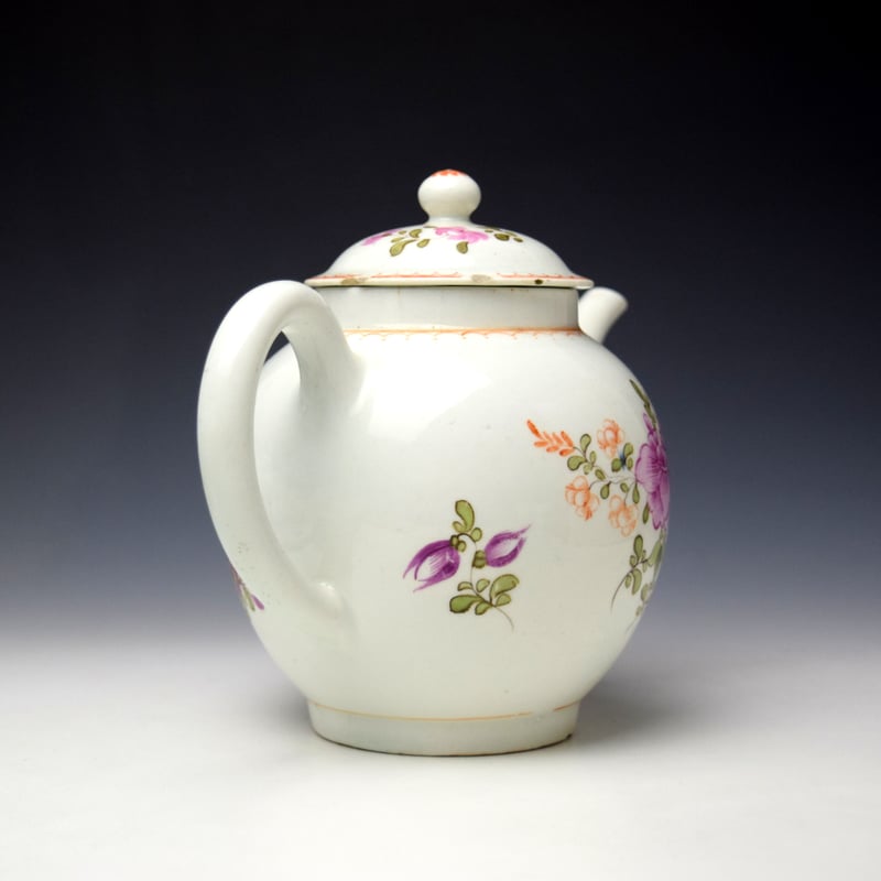 Lowestoft Pink Rose and Floral Sprays Pattern Teapot and Cover c1770-80 (5)