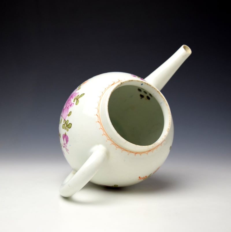 Lowestoft Pink Rose and Floral Sprays Pattern Teapot and Cover c1770-80 (6)
