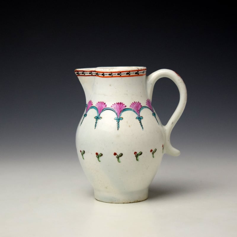 Pink and Green Swags With Floral Sprays Pattern Sparrow Beak Jug c1775-80 Robert Woodthorpe-Browne Collection