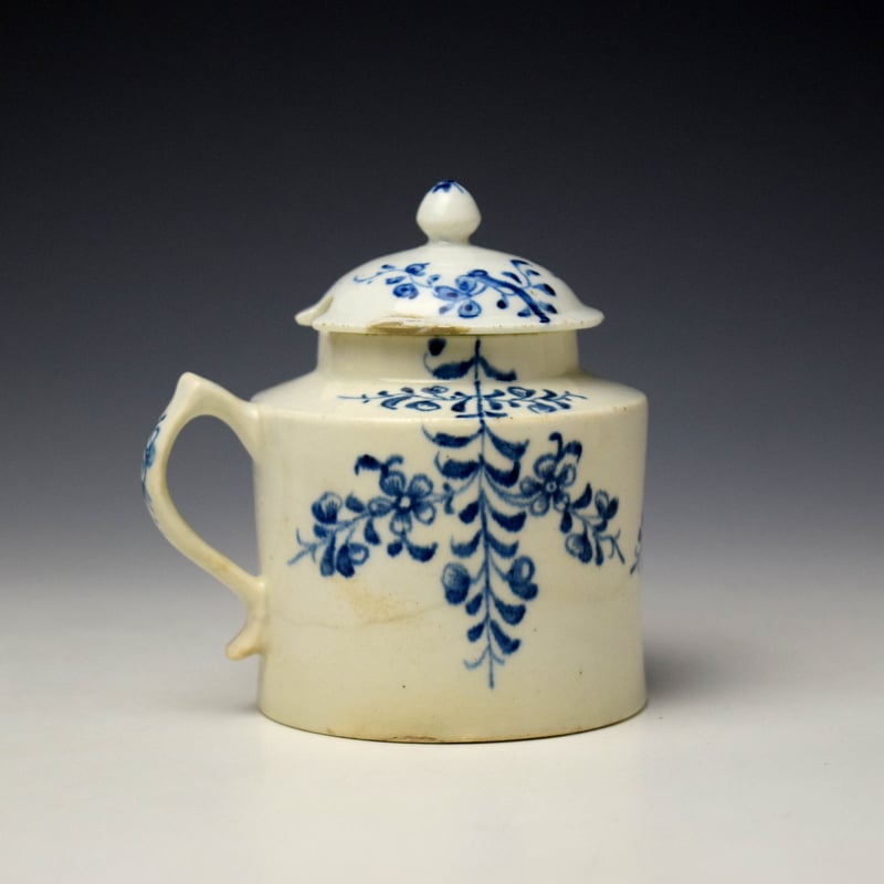 Lowestoft Prunus Root Pattern Mustard Pot and Cover c1765-70 (3)