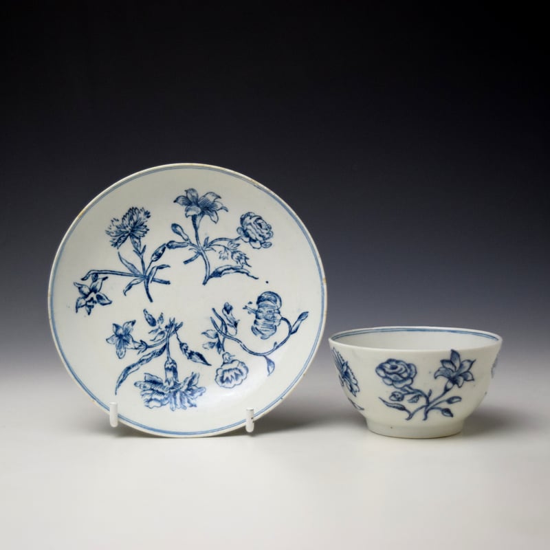 Quad Floral Sprays Pattern Teabowl and Saucer c1768-75