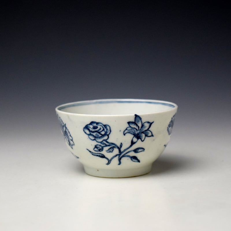 Lowestoft Quad Floral Pattern Teabowl and Saucer c1768-75 (2)