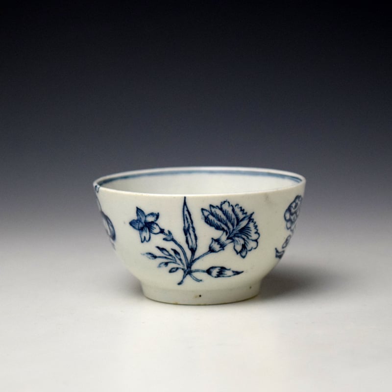 Lowestoft Quad Floral Pattern Teabowl and Saucer c1768-75 (3)