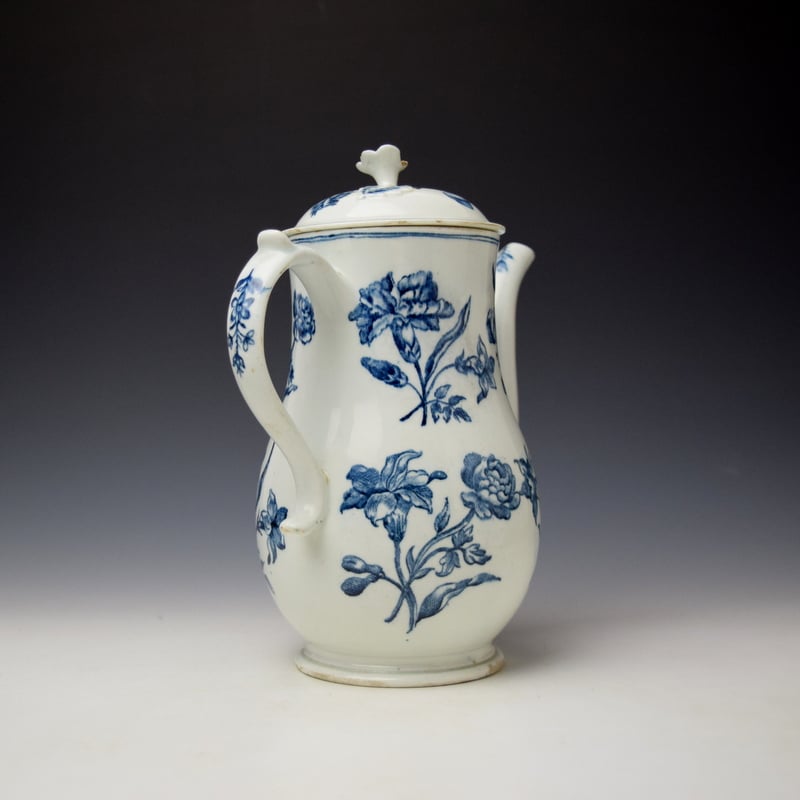 Lowestoft Quad Floral Sprays Pattern Coffee Pot and Cover c1768-70 (4)