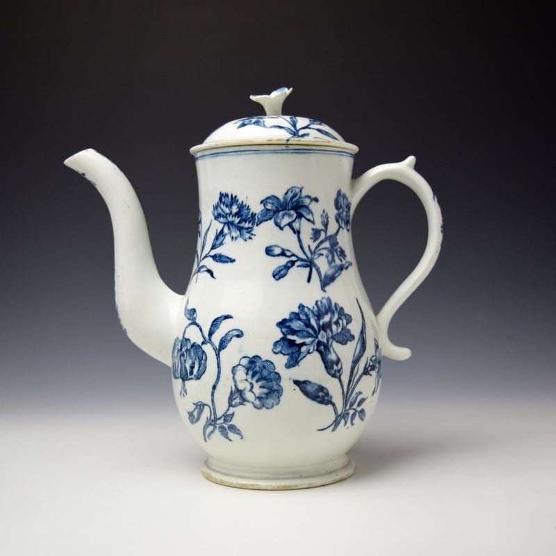 Early Quad Floral Sprays Pattern Coffee Pot and Cover c1768-70