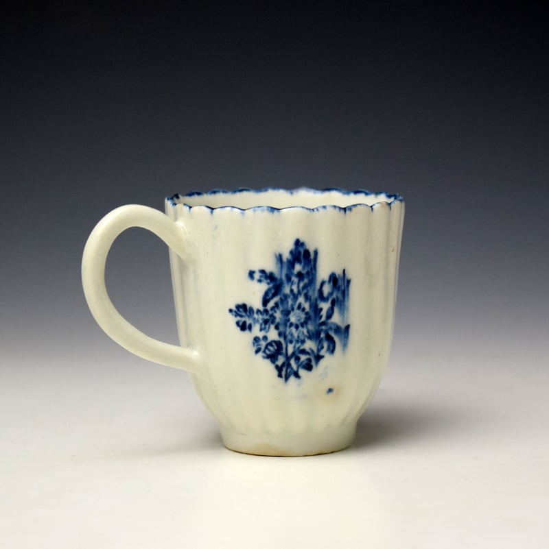 Lowestoft Ribbed Floral Sprays Pattern Coffee Cup c1775-80 (3)