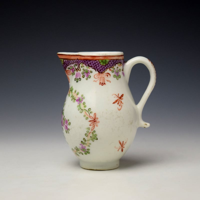 Lowestoft Rose and Floral Garland Pattern Sparrow Beak Jug c1775-85 (1)
