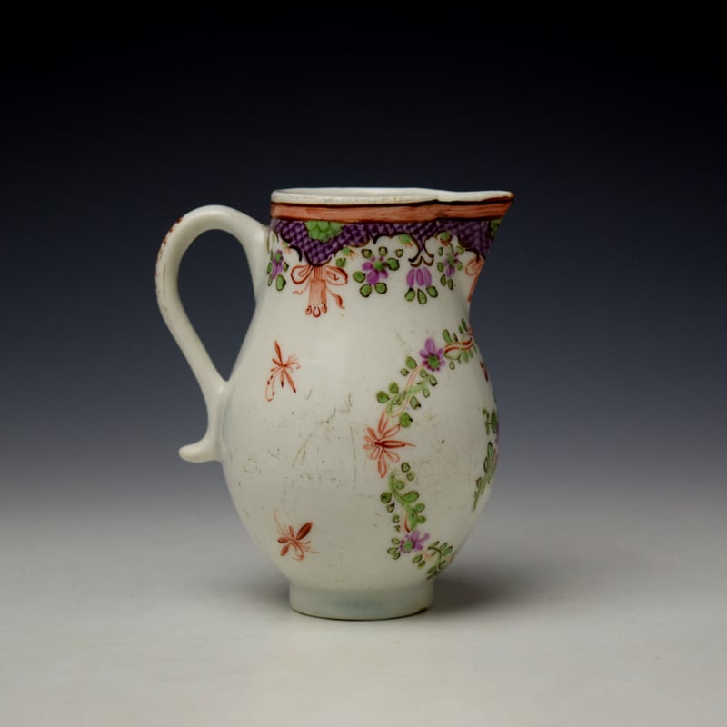 Lowestoft Rose and Floral Garland Pattern Sparrow Beak Jug c1775-85 (3)