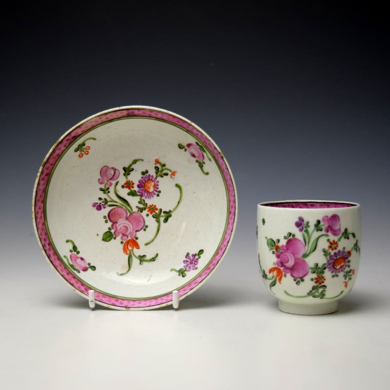 Uncommon Rose and Floral Sprays Pattern Coffee Cup and Saucer c1785-90