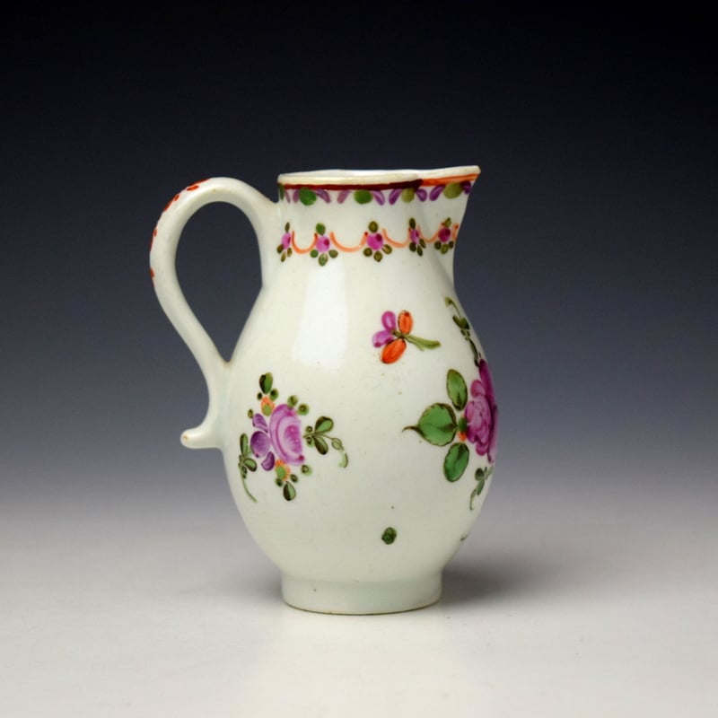 Lowestoft Rose and Floral Sprays Pattern Small Size Sparrow Beak Jug c1775-80 (3)