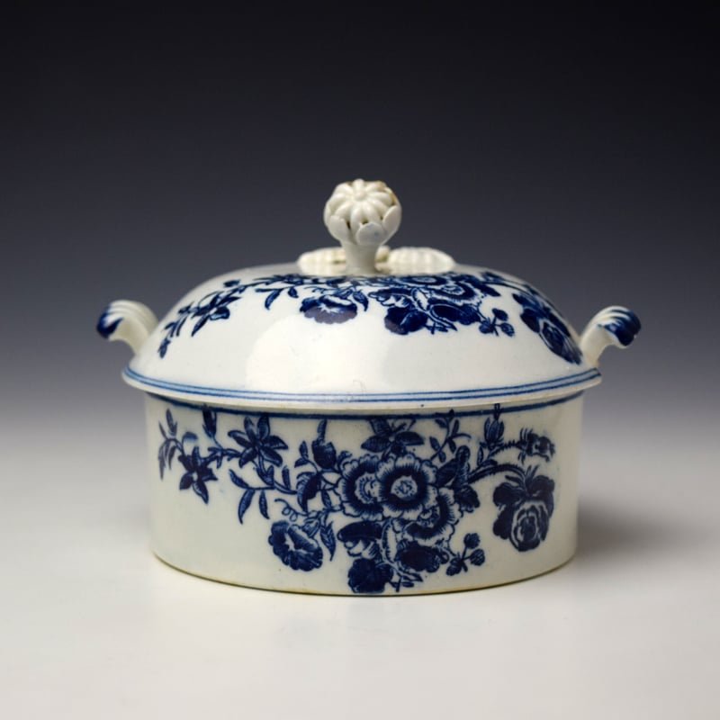 Very Rare Three Flowers Pattern Round Butter Tub and Cover c1770-80