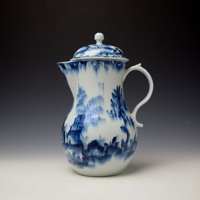 Rare Early Three Storey Pagoda Pattern Coffee Jug and Cover c1760-62 Ex Sutherland Collection