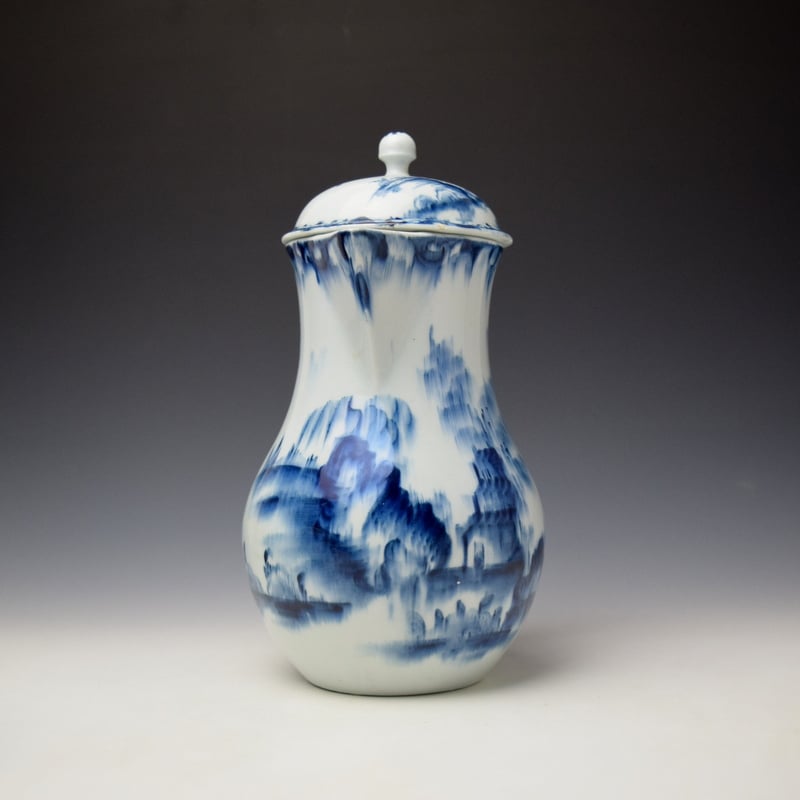 Lowestoft Three Storey Pagoda Pattern Coffee Jug and Cover c1760-62 (2)