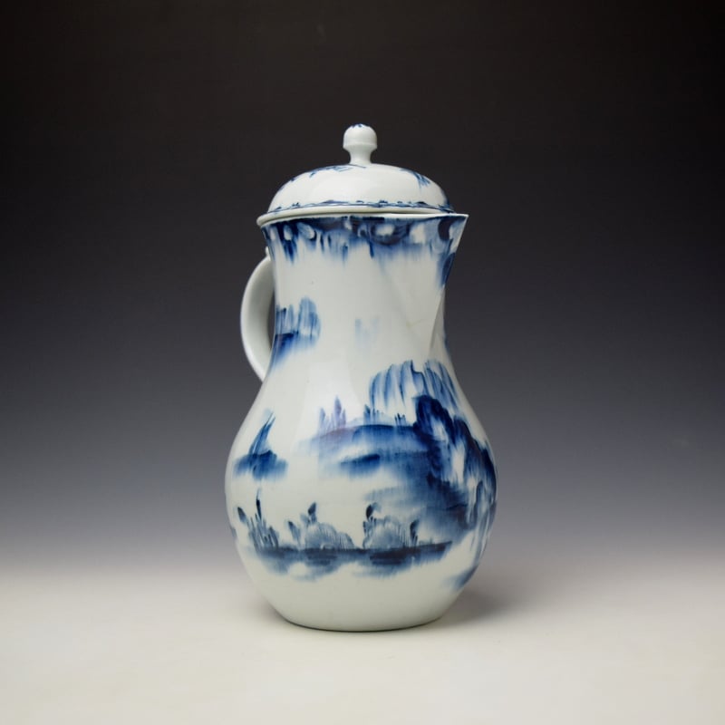 Lowestoft Three Storey Pagoda Pattern Coffee Jug and Cover c1760-62 (3)