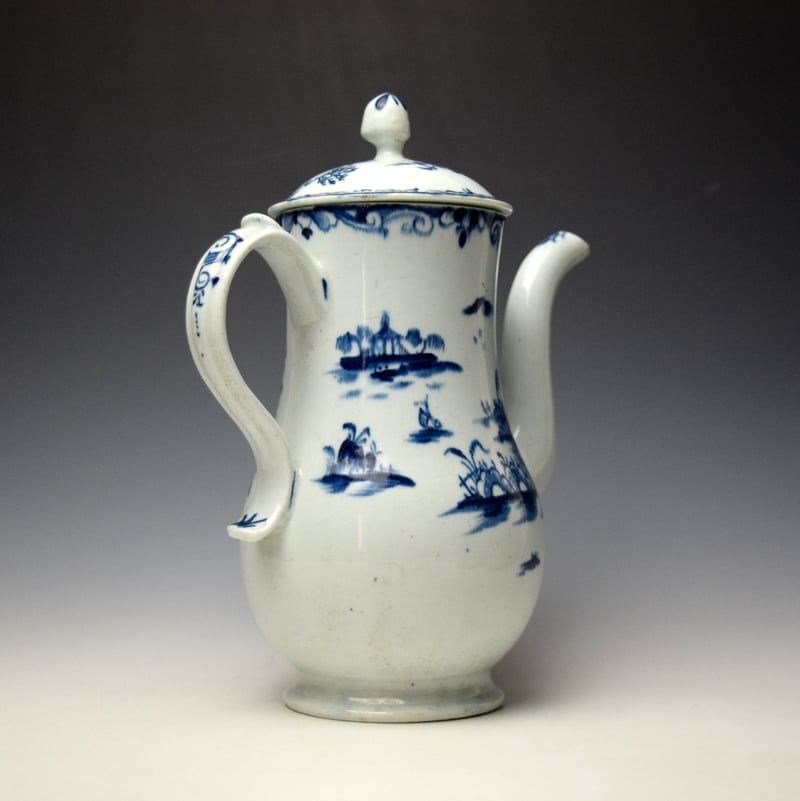 Lowestoft Three Storey Pagoda Pattern Coffee Pot and Cover c1764-68 (5)